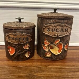 Vintage Set Of 2 Treasure Craft Ceramic Canister Set Sugar And Coffee